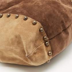 Pre Owned Dolce & Gabbana Beige/Brown Suede Studded D-Ring Flap Hobo