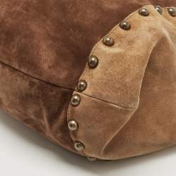 Pre Owned Dolce & Gabbana Beige/Brown Suede Studded D-Ring Flap Hobo