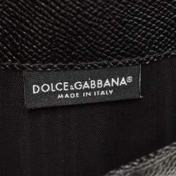 Pre Owned Dolce & Gabbana Black Lizard Embossed Leather Lucia Wallet on Chain