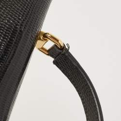 Pre Owned Dolce & Gabbana Black Lizard Embossed Leather Lucia Wallet on Chain