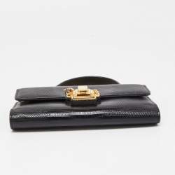 Pre Owned Dolce & Gabbana Black Lizard Embossed Leather Lucia Wallet on Chain