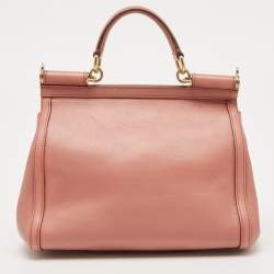 Pre Owned Dolce & Gabbana Old Rose Leather Medium Embellished Sicily Top Handle Bag