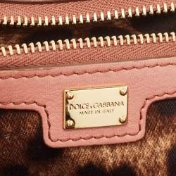 Pre Owned Dolce & Gabbana Old Rose Leather Medium Embellished Sicily Top Handle Bag