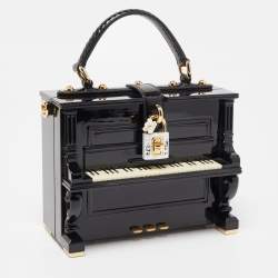 Dolce & Gabbana Black/White Acrylic and Watersnake Leather Piano Box Top Handle Bag