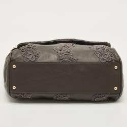 Pre Owned Dolce & Gabbana Grey Lace and Leather Large Miss Sicily Top Handle Bag