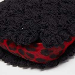 Pre Owned Dolce & Gabbana Black/Red Crochet and Leopard Print Calf Hair Tote