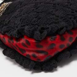 Pre Owned Dolce & Gabbana Black/Red Crochet and Leopard Print Calf Hair Tote