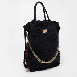 Pre Owned Dolce & Gabbana Black/Red Crochet and Leopard Print Calf Hair Tote