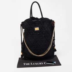 Pre Owned Dolce & Gabbana Black/Red Crochet and Leopard Print Calf Hair Tote