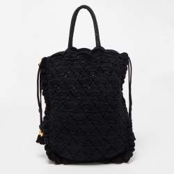 Pre Owned Dolce & Gabbana Black/Red Crochet and Leopard Print Calf Hair Tote
