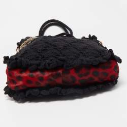 Pre Owned Dolce & Gabbana Black/Red Crochet and Leopard Print Calf Hair Tote