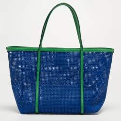 Pre Owned Dolce & Gabbana Green/Blue Perforated Leather Shopper Tote