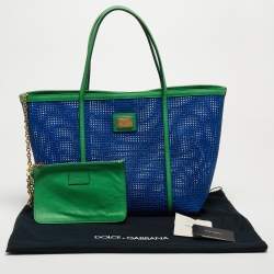 Pre Owned Dolce & Gabbana Green/Blue Perforated Leather Shopper Tote
