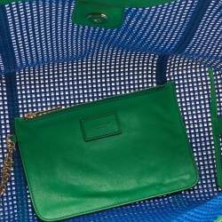 Pre Owned Dolce & Gabbana Green/Blue Perforated Leather Shopper Tote