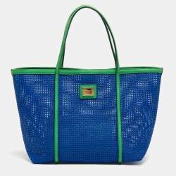 Pre Owned Dolce & Gabbana Green/Blue Perforated Leather Shopper Tote