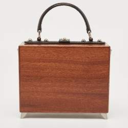 Pre Owned Dolce & Gabbana Black/Brown Wood and Snakeskin Radio Box Top Handle Bag