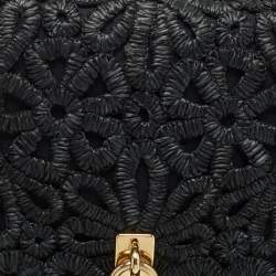 Pre Owned Dolce & Gabbana Black Straw and Leather Miss Dolce Top Handle Bag