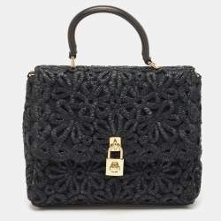 Dolce & Gabbana Black Crochet and Watersnake Large Miss Sicily Top