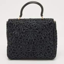 Pre Owned Dolce & Gabbana Black Straw and Leather Miss Dolce Top Handle Bag