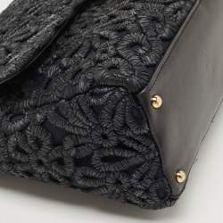 Pre Owned Dolce & Gabbana Black Straw and Leather Miss Dolce Top Handle Bag