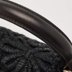 Pre Owned Dolce & Gabbana Black Straw and Leather Miss Dolce Top Handle Bag