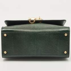 Pre Owned Dolce & Gabbana Green Lizard Embossed Leather Medium Miss Monica Top Handle Bag