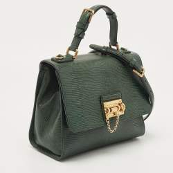 Pre Owned Dolce & Gabbana Green Lizard Embossed Leather Medium Miss Monica Top Handle Bag