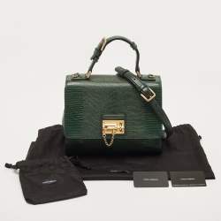 Pre Owned Dolce & Gabbana Green Lizard Embossed Leather Medium Miss Monica Top Handle Bag