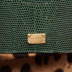 Pre Owned Dolce & Gabbana Green Lizard Embossed Leather Medium Miss Monica Top Handle Bag