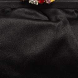 مملوكة مسبقًا Dolce & Gabbana Black Nylon Crystals Embellished Kisslock Chain Clutch