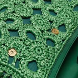 Pre Owned Dolce & Gabbana Green Straw Crochet Large Miss Sicily Top Handle Bag