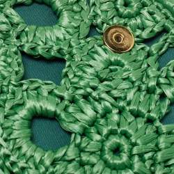 Pre Owned Dolce & Gabbana Green Straw Crochet Large Miss Sicily Top Handle Bag