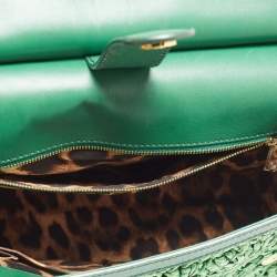 Pre Owned Dolce & Gabbana Green Straw Crochet Large Miss Sicily Top Handle Bag