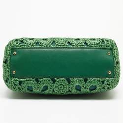 Pre Owned Dolce & Gabbana Green Straw Crochet Large Miss Sicily Top Handle Bag