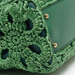 Pre Owned Dolce & Gabbana Green Straw Crochet Large Miss Sicily Top Handle Bag