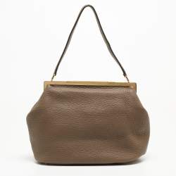 Pre Owned Dolce & Gabbana Beige Leather Frame Hobo