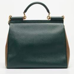 Pre Owned Dolce & Gabbana Green Leather Large Miss Sicily Top Handle Bag