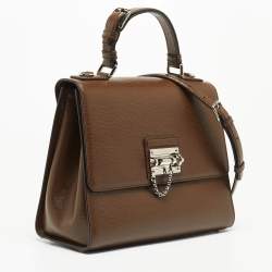 Pre Owned Dolce & Gabbana Brown Leather Large Miss Monica Top Handle Bag