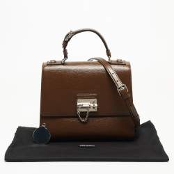 Pre Owned Dolce & Gabbana Brown Leather Large Miss Monica Top Handle Bag