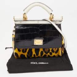 Pre Owned Dolce & Gabbana Multicolor Leopard Calfhair, Croc and Python Limited Edition Small Miss Sicily Top Handle Bag