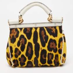 Pre Owned Dolce & Gabbana Multicolor Leopard Calfhair, Croc and Python Limited Edition Small Miss Sicily Top Handle Bag
