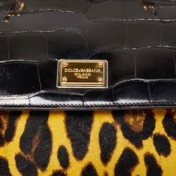 Pre Owned Dolce & Gabbana Multicolor Leopard Calfhair, Croc and Python Limited Edition Small Miss Sicily Top Handle Bag