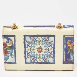 Pre Owned Dolce & Gabbana Cream/Multicolor Printed Trifold Wallet On Chain