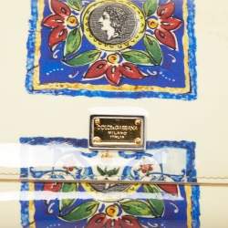 Pre Owned Dolce & Gabbana Cream/Multicolor Printed Trifold Wallet On Chain