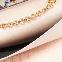 Pre Owned Dolce & Gabbana Cream/Multicolor Printed Trifold Wallet On Chain