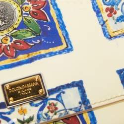 Pre Owned Dolce & Gabbana Cream/Multicolor Printed Trifold Wallet On Chain