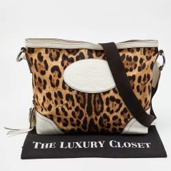 Pre Owned Dolce & Gabbana Brown/White Leopard Print Canvas and Leather Messenger Bag