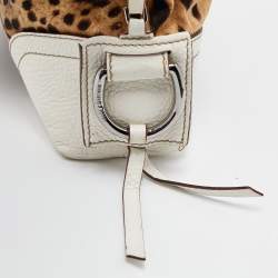 Pre Owned Dolce & Gabbana Brown/White Leopard Print Canvas and Leather Messenger Bag