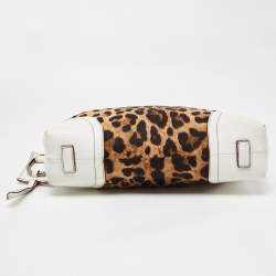 Pre Owned Dolce & Gabbana Brown/White Leopard Print Canvas and Leather Messenger Bag