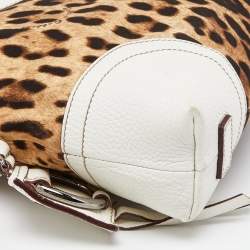 Pre Owned Dolce & Gabbana Brown/White Leopard Print Canvas and Leather Messenger Bag